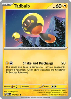 Tadbulb Pokemon card from Obsidian Flames, card number 76