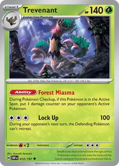 Trevenant Pokemon card from Obsidian Flames, card number 12