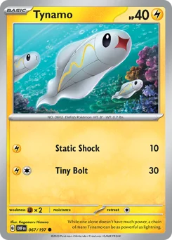 Tynamo Pokemon card from Obsidian Flames, card number 67