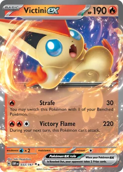 Victini ex Pokemon card from Obsidian Flames, card number 33