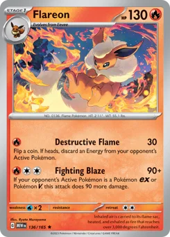 Flareon Pokemon card from 151, card number 136