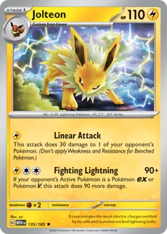 Jolteon Pokemon card from 151, card number 135