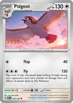 Pidgeot Pokemon card from 151, card number 18