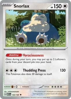 Snorlax Pokemon card from 151, card number 143