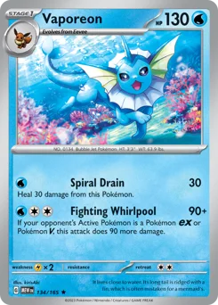 Vaporeon Pokemon card from 151, card number 134