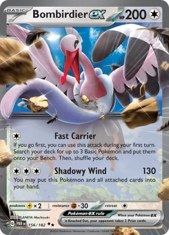 Bombirdier ex Pokemon card from Paradox Rift, card number 156