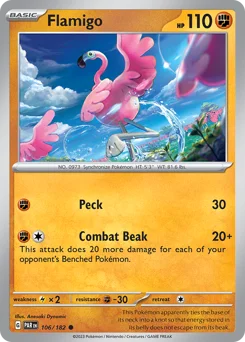Flamigo Pokemon card from Paradox Rift, card number 106