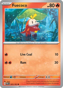 Fuecoco Pokemon card from Paradox Rift, card number 23