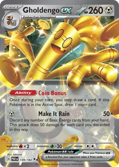 Gholdengo ex Pokemon card from Paradox Rift, card number 139