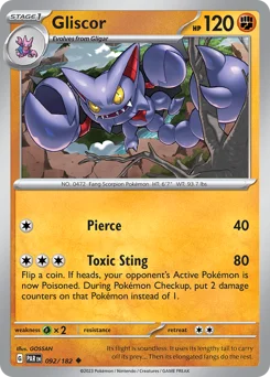 Gliscor Pokemon card from Paradox Rift, card number 92