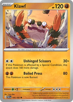 Klawf Pokemon card from Paradox Rift, card number 105