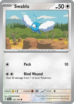 Swablu Pokemon card from Paradox Rift, card number 152