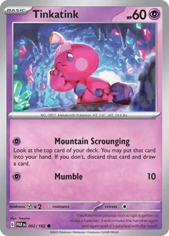 Tinkatink Pokemon card from Paradox Rift, card number 82