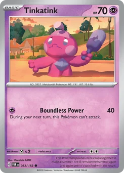 Tinkatink Pokemon card from Paradox Rift, card number 83