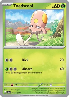 Toedscool Pokemon card from Paradox Rift, card number 16