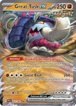 Great Tusk ex Pokemon card from Paldean Fates, card number 53