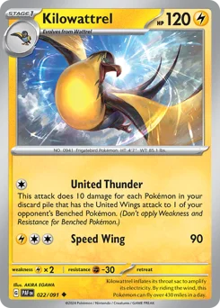 Kilowattrel Pokemon card from Paldean Fates, card number 22