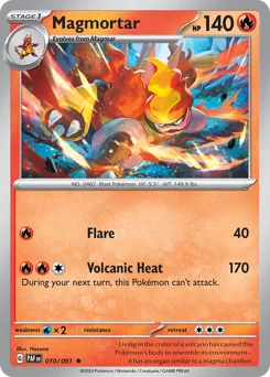 Magmortar Pokemon card from Paldean Fates, card number 10