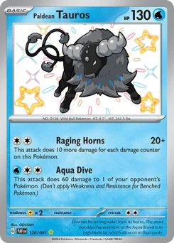 Paldean Tauros Pokemon card from Paldean Fates, card number 120