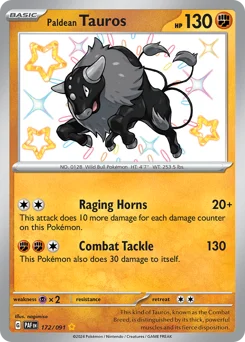 Paldean Tauros Pokemon card from Paldean Fates, card number 172