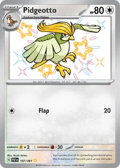 Pidgeotto Pokemon card from Paldean Fates, card number 197