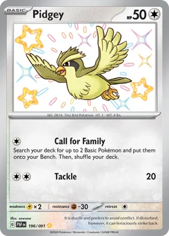 Pidgey Pokemon card from Paldean Fates, card number 196