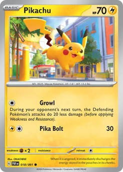 Pikachu Pokemon card from Paldean Fates, card number 18