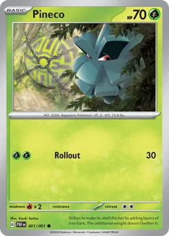 Pineco Pokemon card from Paldean Fates, card number 1