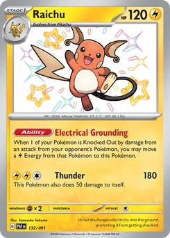 Raichu Pokemon card from Paldean Fates, card number 132