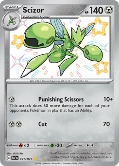Scizor Pokemon card from Paldean Fates, card number 191