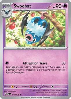 Swoobat Pokemon card from Paldean Fates, card number 33