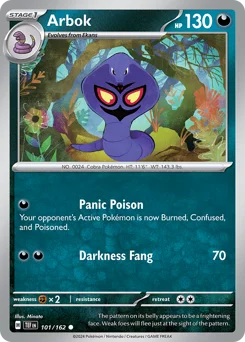 Arbok Pokemon card from Temporal Forces, card number 101