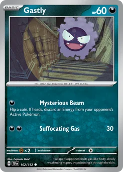 Gastly Pokemon card from Temporal Forces, card number 102
