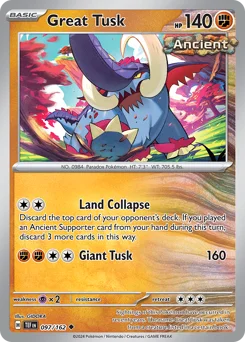 Great Tusk Pokemon card from Temporal Forces, card number 97