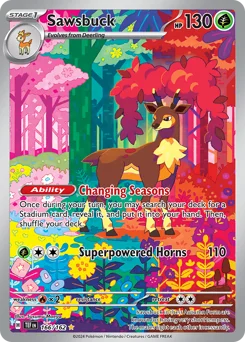 Sawsbuck Pokemon card from Temporal Forces, card number 166
