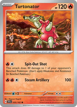 Turtonator Pokemon card from Temporal Forces, card number 35
