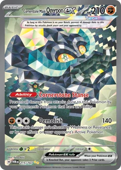 Cornerstone Mask Ogerpon ex Pokemon card from Twilight Masquerade, card number 215