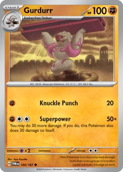 Gurdurr Pokemon card from Twilight Masquerade, card number 104