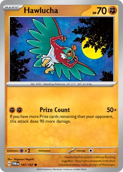 Hawlucha Pokemon card from Twilight Masquerade, card number 107