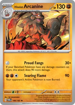 Hisuian Arcanine Pokemon card from Twilight Masquerade, card number 100