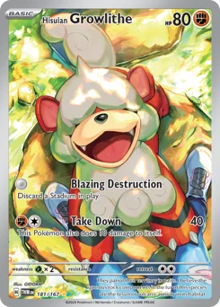 Hisuian Growlithe Pokemon card from Twilight Masquerade, card number 181