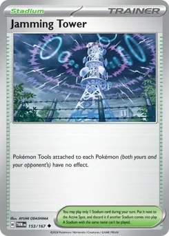 Jamming Tower Pokemon card from Twilight Masquerade, card number 153