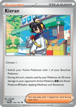 Kieran Pokemon card from Twilight Masquerade, card number 154