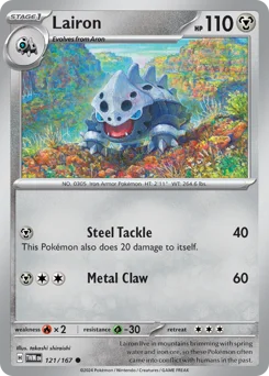 Lairon Pokemon card from Twilight Masquerade, card number 121