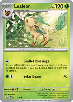 Leafeon Pokemon card from Twilight Masquerade, card number 11