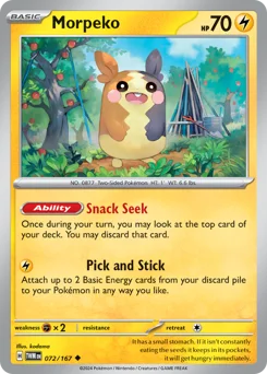 Morpeko Pokemon card from Twilight Masquerade, card number 72