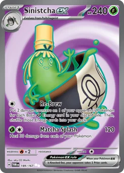 Sinistcha ex Pokemon card from Twilight Masquerade, card number 189