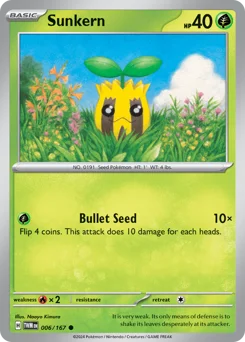 Sunkern Pokemon card from Twilight Masquerade, card number 6