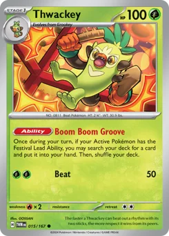 Thwackey Pokemon card from Twilight Masquerade, card number 15