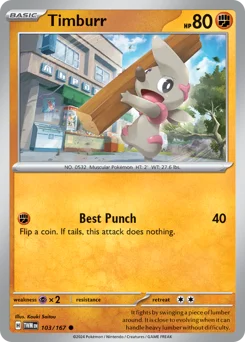 Timburr Pokemon card from Twilight Masquerade, card number 103